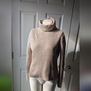 Cherokee Women's Ribbed Cowl Neck Sweater - Light Brown 100 Percent Cotton